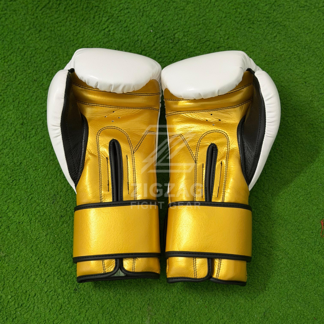 Cleto Reyes Velcro Sparring Gloves White & Gold Hook & Loop Training Boxing Gloves