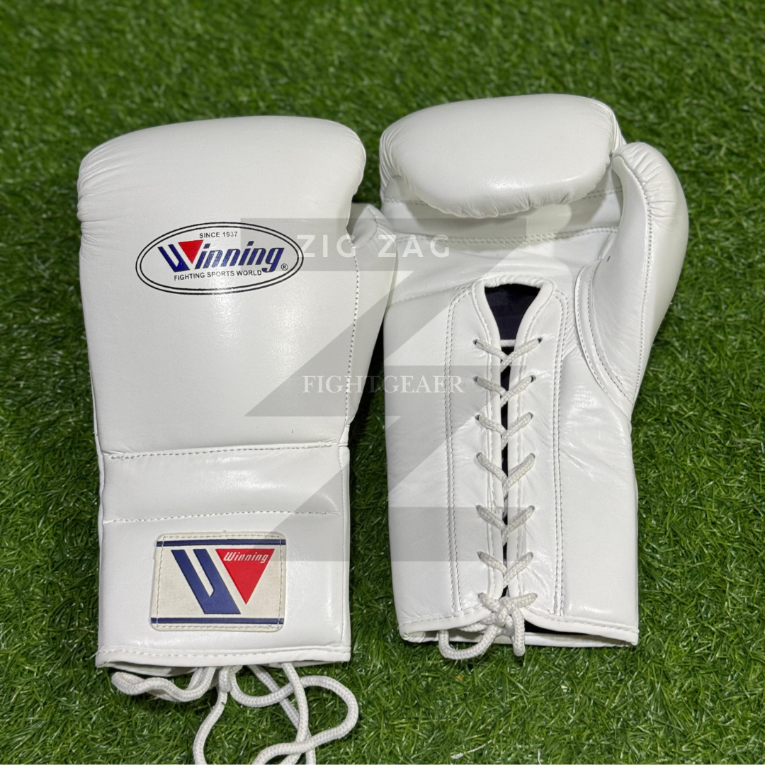 Winning Boxing Gloves Lace Up Sparring Boxing Gloves – White 100% Genuine Leather