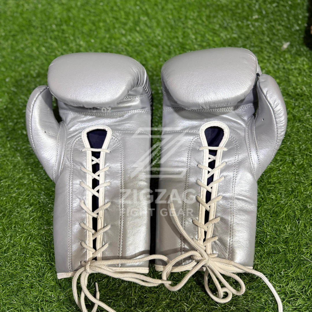 Winning Lace Up Sparring Boxing Gloves –  Silver 100% Genuine Leather