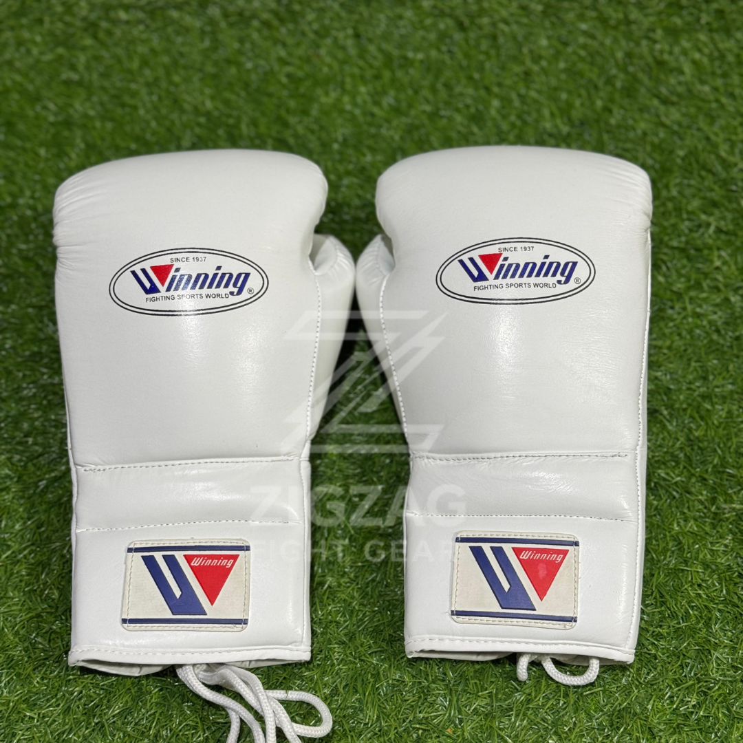 Winning Boxing Gloves Lace Up Sparring Boxing Gloves – White 100% Genuine Leather