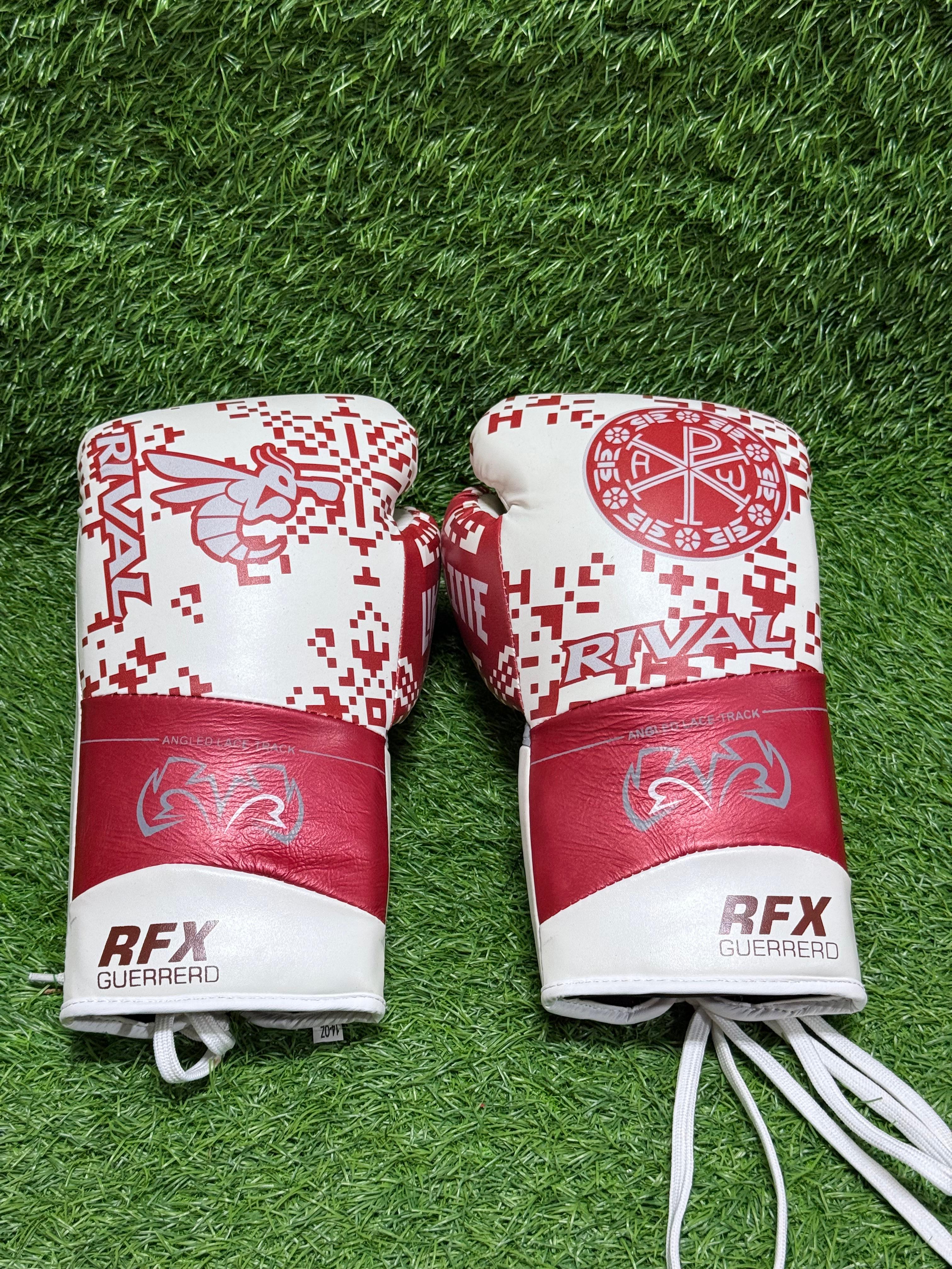 Rival RFX Guerrero Lace Track Boxing Gloves White & Red Digital Camo Limited Edition – Professional Fight Gloves