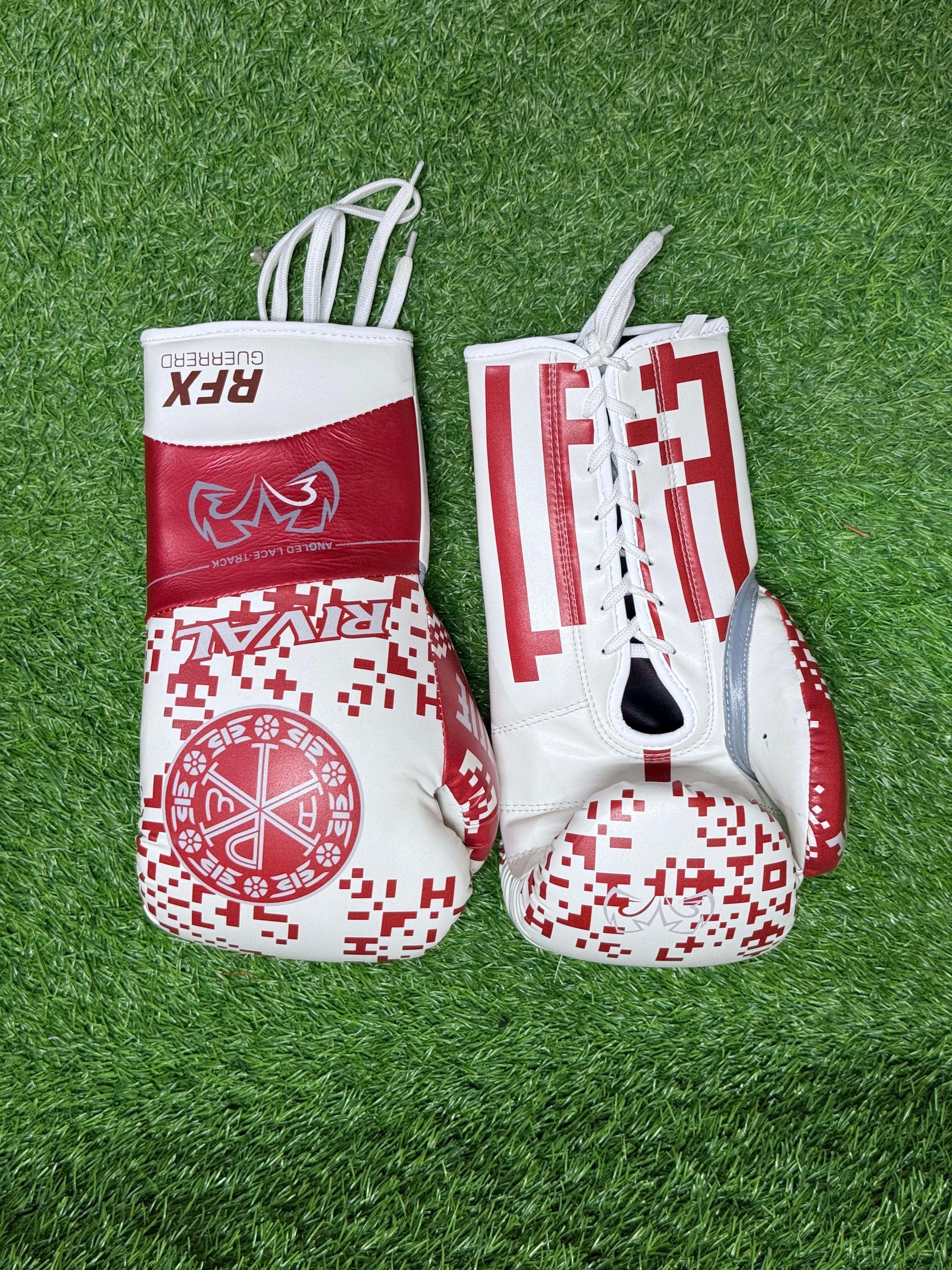 Rival RFX Guerrero Lace Track Boxing Gloves White & Red Digital Camo Limited Edition – Professional Fight Gloves