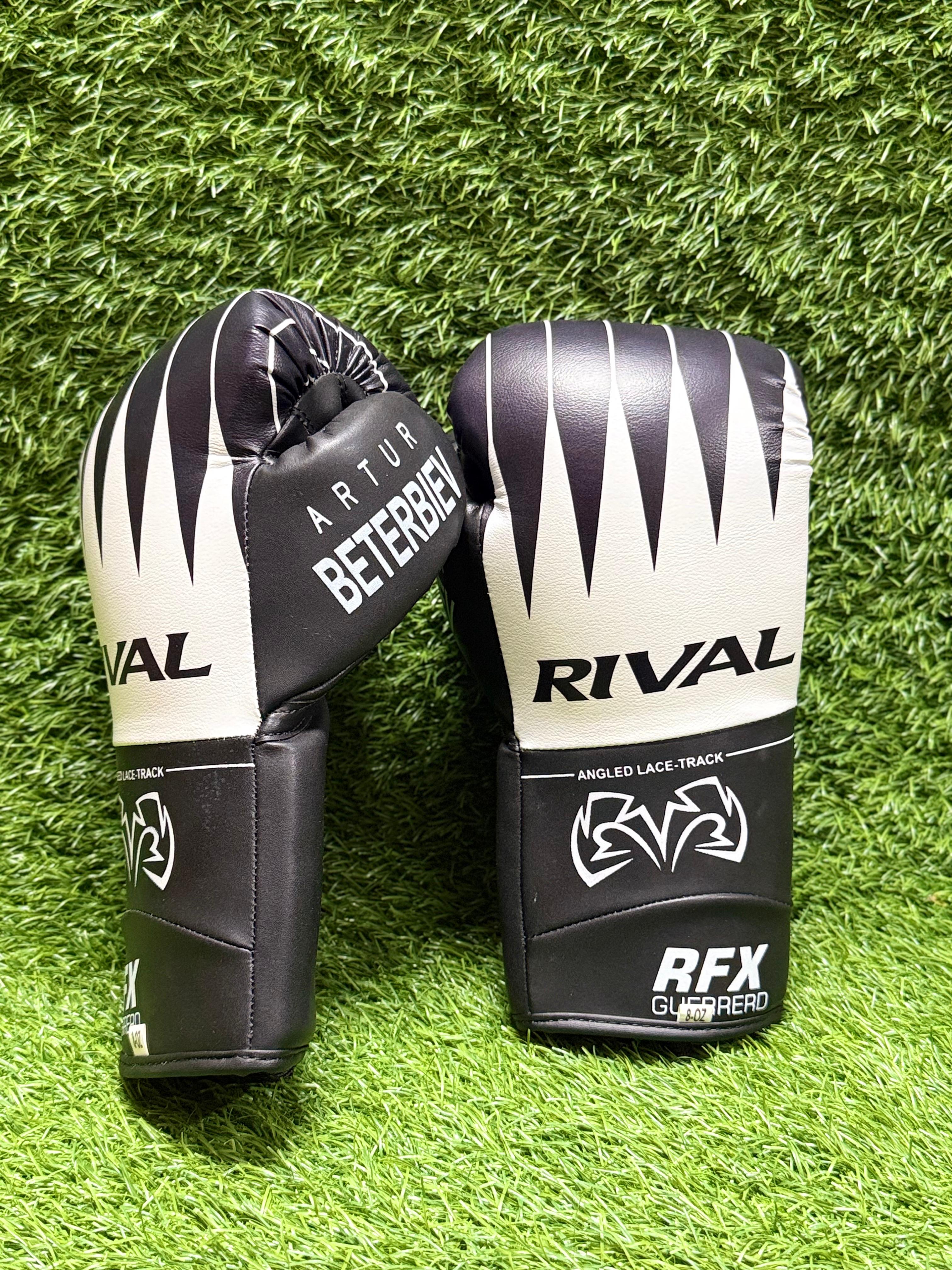 Rival RFX Guerrero Lace Track Boxing Gloves Black & White – Professional Fight Gloves (8oz)