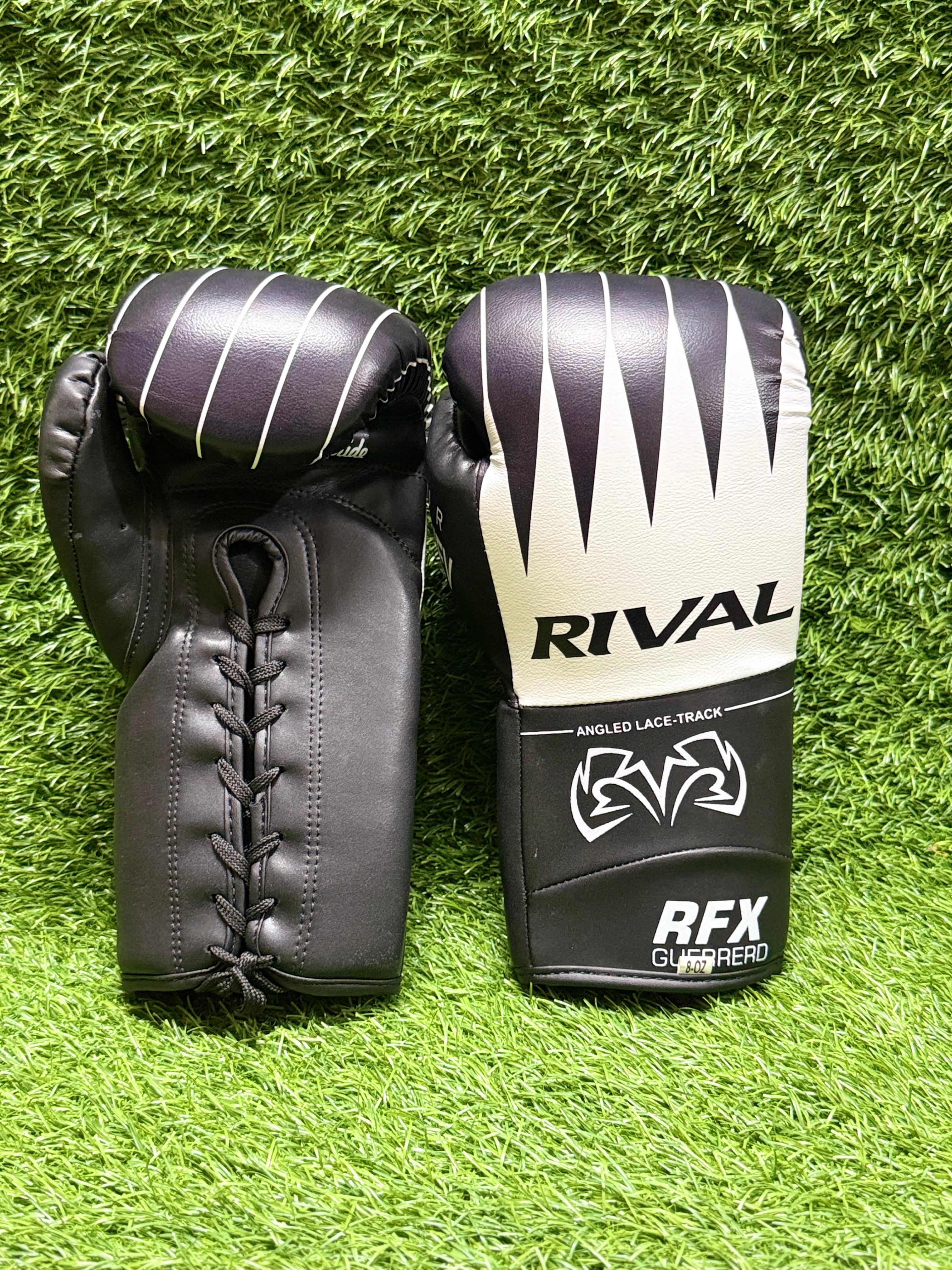 Rival RFX Guerrero Lace Track Boxing Gloves Black & White – Professional Fight Gloves (8oz)