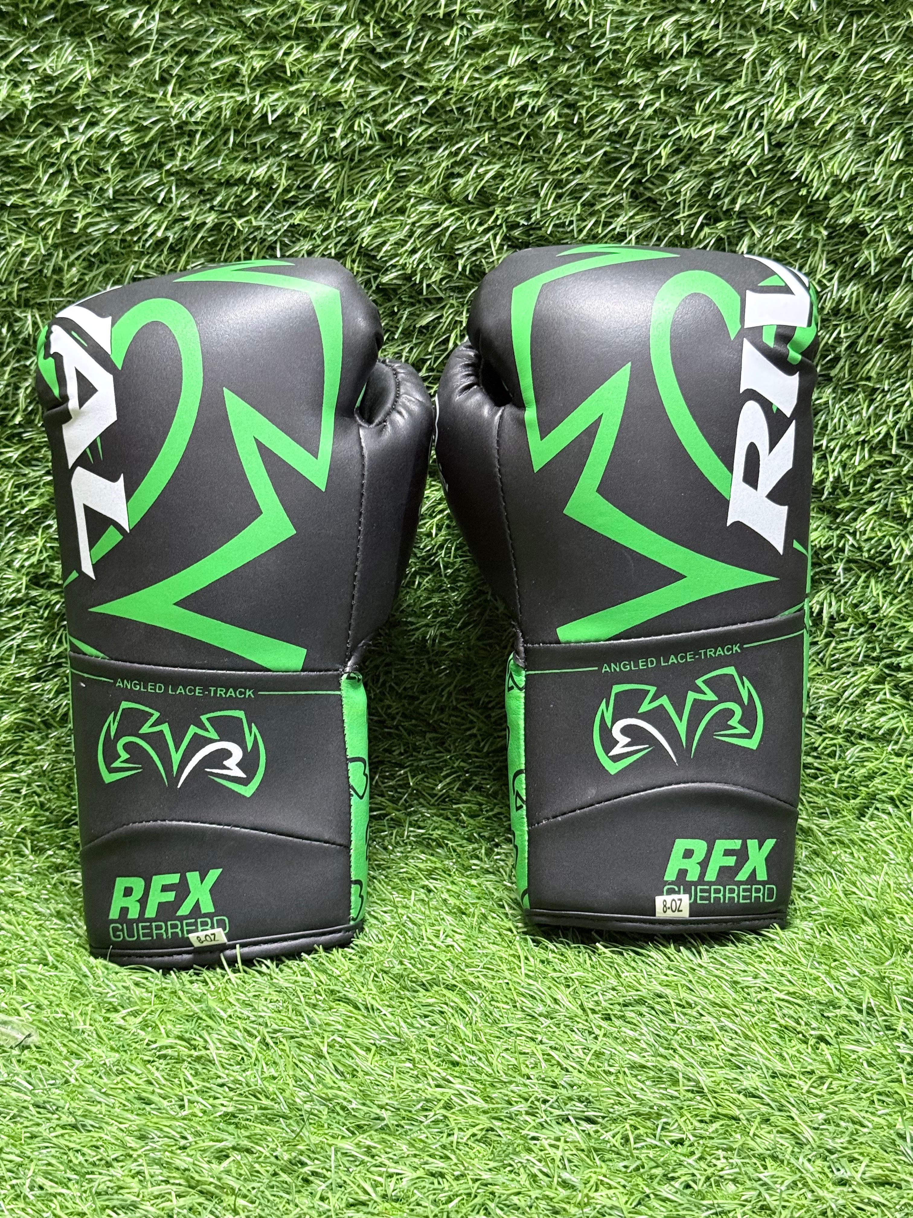 Rival RFX Guerrero Lace Track Boxing Gloves Black & Green – Professional Fight Gloves (8oz)