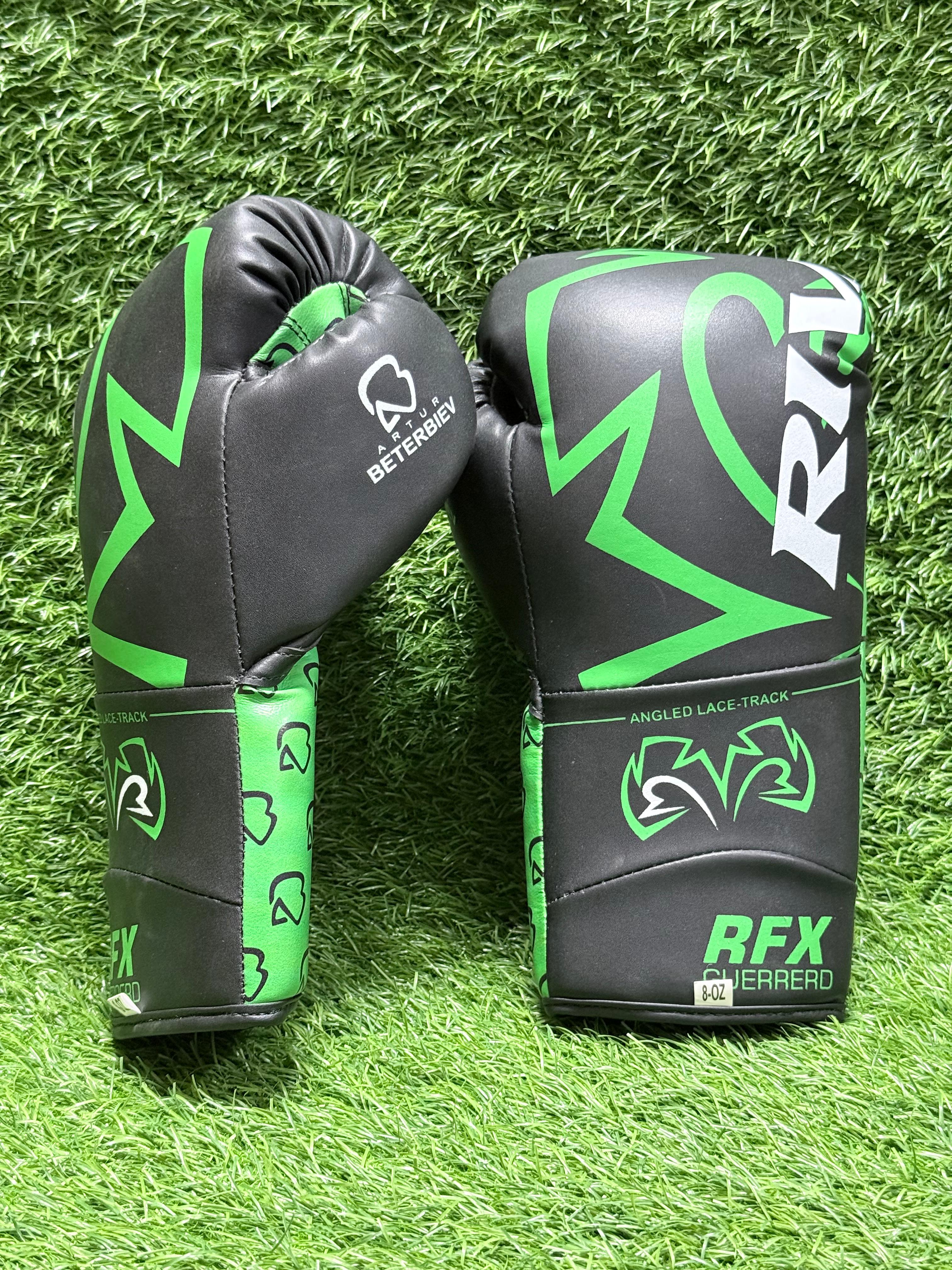 Rival RFX Guerrero Lace Track Boxing Gloves Black & Green – Professional Fight Gloves (8oz)